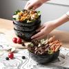 imagevicrays Ceramic Cereal Bowls Set  Porcelain 26 Ounce Soup Salad Bowls Set  Rice Dessert Cream Bowls Set  Chip Resistant Dishwasher Microwave Safe  Set of 6 BlackBright Black
