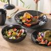 imagevicrays Ceramic Dinner Plates Set 105 Inch Set of 6 Round Microwave Oven Dishwasher Safe Porcelain Fluted Suitable for Steak Pasta Pizza Home Party Restaurant BeigeBright Black