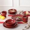 imagevicrays Ceramic Dinner Plates Set 105 Inch Set of 6 Round Microwave Oven Dishwasher Safe Porcelain Fluted Suitable for Steak Pasta Pizza Home Party Restaurant BeigeCherry Red