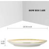 imagevicrays Ceramic Dinner Plates Set 105 Inch Set of 6 Round Microwave Oven Dishwasher Safe Porcelain Fluted Suitable for Steak Pasta Pizza Home Party Restaurant BeigeWhite with Golden