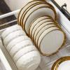 imagevicrays Ceramic Dinner Plates Set 105 Inch Set of 6 Round Microwave Oven Dishwasher Safe Porcelain Fluted Suitable for Steak Pasta Pizza Home Party Restaurant BeigeWhite with Golden