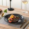 imagevicrays Ceramic Dinner Plates Set 105 Inch Set of 6 Round Microwave Oven Dishwasher Safe Porcelain Fluted Suitable for Steak Pasta Pizza Home Party Restaurant BeigeBright Black