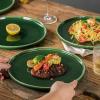 imagevicrays Ceramic Dinner Plates Set 105 Inch Set of 6 Round Microwave Oven Dishwasher Safe Porcelain Fluted Suitable for Steak Pasta Pizza Home Party Restaurant BeigeGreen
