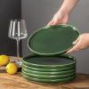 imagevicrays Ceramic Dinner Plates Set 105 Inch Set of 6 Round Microwave Oven Dishwasher Safe Porcelain Fluted Suitable for Steak Pasta Pizza Home Party Restaurant BeigeGreen