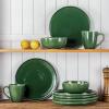 imagevicrays Ceramic Dinner Plates Set 105 Inch Set of 6 Round Microwave Oven Dishwasher Safe Porcelain Fluted Suitable for Steak Pasta Pizza Home Party Restaurant BeigeGreen