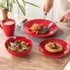 imagevicrays Ceramic Dinner Plates Set 105 Inch Set of 6 Round Microwave Oven Dishwasher Safe Porcelain Fluted Suitable for Steak Pasta Pizza Home Party Restaurant BeigeScarlet Red