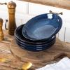 imagevicrays Ceramic Pasta Bowls Set 34 Ounce Large Ripple Salad Bowls Wide and Shallow Chip Resistant Dishwasher Microwave Safe stoneware Bowls for Kitchen Serving Bowls Set of 4 BlueStarry Blue