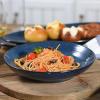 imagevicrays Ceramic Pasta Bowls Set 34 Ounce Large Ripple Salad Bowls Wide and Shallow Chip Resistant Dishwasher Microwave Safe stoneware Bowls for Kitchen Serving Bowls Set of 4 BlueStarry Blue