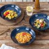 imagevicrays Ceramic Pasta Bowls Set 34 Ounce Large Ripple Salad Bowls Wide and Shallow Chip Resistant Dishwasher Microwave Safe stoneware Bowls for Kitchen Serving Bowls Set of 4 BlueStarry Blue