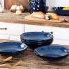 imagevicrays Ceramic Pasta Bowls Set 34 Ounce Large Ripple Salad Bowls Wide and Shallow Chip Resistant Dishwasher Microwave Safe stoneware Bowls for Kitchen Serving Bowls Set of 4 BlueStarry Blue