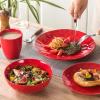 imagevicrays Ceramic Salad Bowls Set for Kitchen Serving  32 Ounce Soup Bowls Pasta Bowls Chip Resistant Dishwasher Microwave Safe Large Fluted stoneware Set of 6 yellowScarlet Red