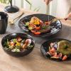imagevicrays Ceramic Salad Bowls Set for Kitchen Serving  32 Ounce Soup Bowls Pasta Bowls Chip Resistant Dishwasher Microwave Safe Large Fluted stoneware Set of 6 yellowBright Black