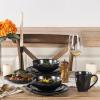imagevicrays Ceramic Salad Bowls Set for Kitchen Serving  32 Ounce Soup Bowls Pasta Bowls Chip Resistant Dishwasher Microwave Safe Large Fluted stoneware Set of 6 yellowBright Black