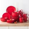 imagevicrays Ceramic Salad Bowls Set for Kitchen Serving  32 Ounce Soup Bowls Pasta Bowls Chip Resistant Dishwasher Microwave Safe Large Fluted stoneware Set of 6 yellowScarlet Red