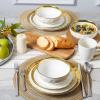 imagevicrays Ceramic Salad Bowls Set for Kitchen Serving  32 Ounce Soup Bowls Pasta Bowls Chip Resistant Dishwasher Microwave Safe Large Fluted stoneware Set of 6 yellowWhite with Golden