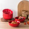 imagevicrays Ceramic Salad Bowls Set for Kitchen Serving  32 Ounce Soup Bowls Pasta Bowls Chip Resistant Dishwasher Microwave Safe Large Fluted stoneware Set of 6 yellowScarlet Red