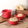 imagevicrays Ceramic Soup Bowls with Handles 24 Oz Porcelain Soup Crocks for French Onion Soup Cereal Beef Stew Chill Pasta Pot Pies Microwave and Oven Safe Set of 4 BlueScarlet Red