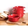 imagevicrays Ceramic Soup Bowls with Handles 24 Oz Porcelain Soup Crocks for French Onion Soup Cereal Beef Stew Chill Pasta Pot Pies Microwave and Oven Safe Set of 4 BlueScarlet Red