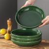 imagevicrays Salad Pasta Serving Bowls  Large Ceramic Wide Shallow Bowls Set 47 Ounces Big Dinner Plates Bowls Porcelain 10 Inch Low Flat Design Soup Bowl Microwave Dishwasher Safe GreenGreen