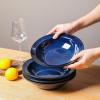 imagevicrays Wide Rim Soup Bowls  27oz Ceramic Pasta Plates Bowl Set of 4 for Gumbo Salad Spaghetti Dipping Bread Dishes Home Restaurant Use  Microwave Dishwasher Oven Safe  Blue
