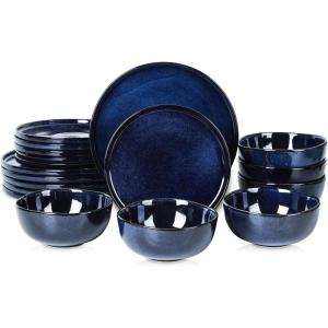 image18Piece Ceramic Dinnerware Set for 6 Vicrays Kitchen Dinnerware Set Dinner Plates Salad Plates Bowls Microwave Oven Dishwasher Safe Scratch Resistant Suitable for Home Party Restaurant
