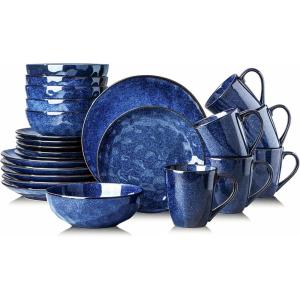 image24Piece Ceramic Dinnerware Set for 6 Ceramic Dinner Plates Salad Plates Bowls Set Coffee Mug Set Microwave Oven and Dishwasher Safe Scratch Resistant Suitable for Home Party Restaurant