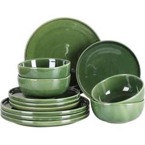 imageVicrays Ceramic 12 Pieces Dinnerware Set  Dinner Plates Salad Plates Cereal Bowls Set Service for 4  Scratch Resistant Microwave Oven Dishwasher Safe  BlueGreen