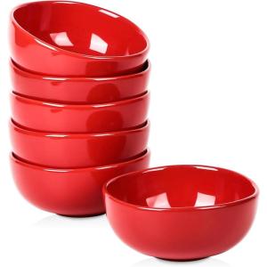 imagevicrays Ceramic Cereal Bowls Set  Porcelain 26 Ounce Soup Salad Bowls Set  Rice Dessert Cream Bowls Set  Chip Resistant Dishwasher Microwave Safe  Set of 6 BlackScarlet Red