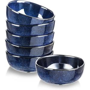 imagevicrays Ceramic Cereal Bowls Set  Porcelain 26 Ounce Soup Salad Bowls Set  Rice Dessert Cream Bowls Set  Chip Resistant Dishwasher Microwave Safe  Set of 6 BlackStarry Blue