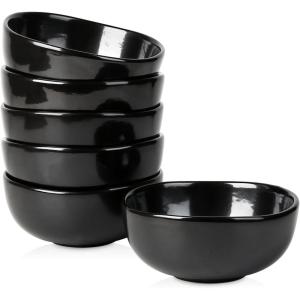 imagevicrays Ceramic Cereal Bowls Set  Porcelain 26 Ounce Soup Salad Bowls Set  Rice Dessert Cream Bowls Set  Chip Resistant Dishwasher Microwave Safe  Set of 6 BlackBright Black