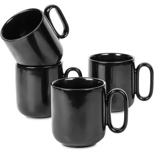 imagevicrays Ceramic Coffee Mug Set  18 Ounce Large Stoneware Mug for Men Women  Unique Glazed Porcelain Mugs with Handle for Coffee Latte Tea Milk Cocoa  Set of 4 Black