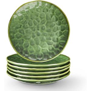 imagevicrays Ceramic Dinner Plates Set 105 Inch Set of 6 Round Microwave Oven Dishwasher Safe Porcelain Fluted Suitable for Steak Pasta Pizza Home Party Restaurant BeigeGreenS