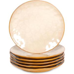 imagevicrays Ceramic Dinner Plates Set 105 Inch Set of 6 Round Microwave Oven Dishwasher Safe Porcelain Fluted Suitable for Steak Pasta Pizza Home Party Restaurant BeigeBeige