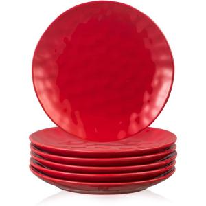 imagevicrays Ceramic Dinner Plates Set 105 Inch Set of 6 Round Microwave Oven Dishwasher Safe Porcelain Fluted Suitable for Steak Pasta Pizza Home Party Restaurant BeigeScarlet Red