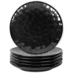 imagevicrays Ceramic Dinner Plates Set 105 Inch Set of 6 Round Microwave Oven Dishwasher Safe Porcelain Fluted Suitable for Steak Pasta Pizza Home Party Restaurant BeigeBright Black
