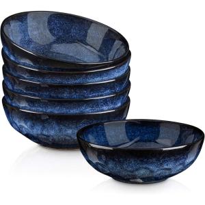 imagevicrays Ceramic Salad Bowls Set for Kitchen Serving  32 Ounce Soup Bowls Pasta Bowls Chip Resistant Dishwasher Microwave Safe Large Fluted stoneware Set of 6 yellowBlue