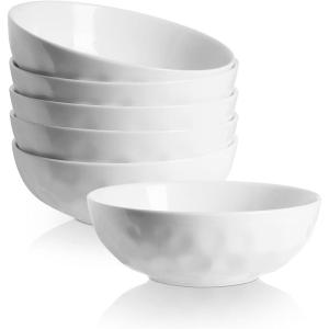imagevicrays Ceramic Salad Bowls Set for Kitchen Serving  32 Ounce Soup Bowls Pasta Bowls Chip Resistant Dishwasher Microwave Safe Large Fluted stoneware Set of 6 yellowWhite