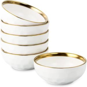 imagevicrays Ceramic Salad Bowls Set for Kitchen Serving  32 Ounce Soup Bowls Pasta Bowls Chip Resistant Dishwasher Microwave Safe Large Fluted stoneware Set of 6 yellowWhite with Golden