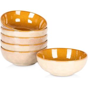 imagevicrays Ceramic Salad Bowls Set for Kitchen Serving  32 Ounce Soup Bowls Pasta Bowls Chip Resistant Dishwasher Microwave Safe Large Fluted stoneware Set of 6 yellowBeige