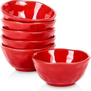 imagevicrays Ceramic Small Dessert Bowls Set  10 oz Set of 6 Microwave Oven and Dishwasher Safe for Rice Ice Cream Soup Snacks Cereal Chili Side Dishes etc Kitchen Bowls SetGreenScarlet Red