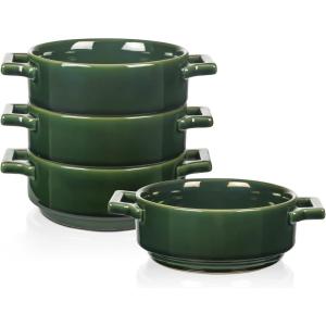 imagevicrays Ceramic Soup Bowls with Handles 24 Oz Porcelain Soup Crocks for French Onion Soup Cereal Beef Stew Chill Pasta Pot Pies Microwave and Oven Safe Set of 4 BlueGreen