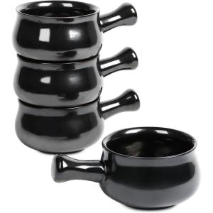 imagevicrays French Onion Soup Bowls With Handles 26 Ounce for Soup Chili Beef Stew Chip Resistant Dishwasher Microwave Safe Set of 4 BlueBlack