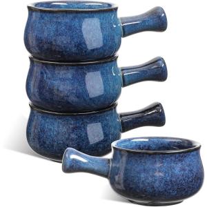 imagevicrays French Onion Soup Bowls With Handles 26 Ounce for Soup Chili Beef Stew Chip Resistant Dishwasher Microwave Safe Set of 4 BlueBlue