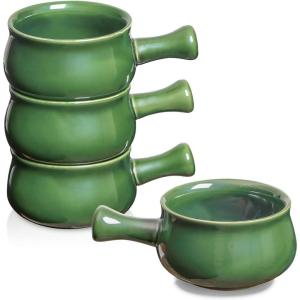imagevicrays French Onion Soup Bowls With Handles 26 Ounce for Soup Chili Beef Stew Chip Resistant Dishwasher Microwave Safe Set of 4 BlueGreen