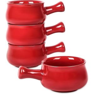imagevicrays French Onion Soup Bowls With Handles 26 Ounce for Soup Chili Beef Stew Chip Resistant Dishwasher Microwave Safe Set of 4 BlueRed