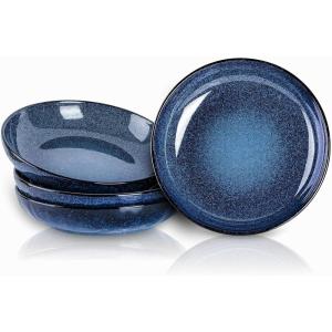imagevicrays Salad Pasta Serving Bowls  Large Ceramic Wide Shallow Bowls Set 47 Ounces Big Dinner Plates Bowls Porcelain 10 Inch Low Flat Design Soup Bowl Microwave Dishwasher Safe GreenBlue