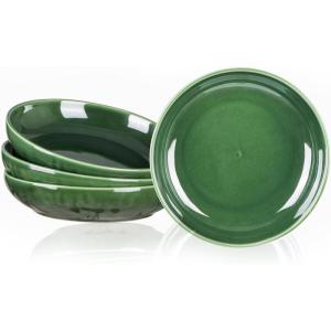 imagevicrays Salad Pasta Serving Bowls  Large Ceramic Wide Shallow Bowls Set 47 Ounces Big Dinner Plates Bowls Porcelain 10 Inch Low Flat Design Soup Bowl Microwave Dishwasher Safe GreenGreen