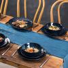 imageVicrays 16Piece Kitchen Dinnerware Set Ceramic Fluted Dinner Plates Salad Plates Mug Set Microwave Oven and Dishwasher Safe Scratch Resistant Suitable for Home Party Restaurant Blue