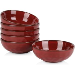 imagevicrays Ceramic Salad Bowls Set for Kitchen Serving  32 Ounce Soup Bowls Pasta Bowls Chip Resistant Dishwasher Microwave Safe Large Fluted Stoneware Set of 6 Cherry RedCherry Red