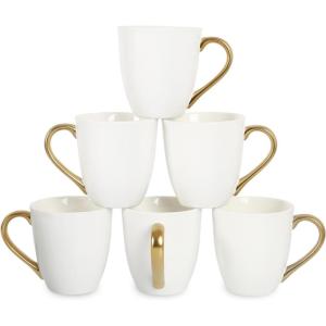 imagevicrays Coffee Mug Set 12 Ounce Set of 6 Ceramic Mug for Men Women Unique Glazed Mugs with Handle for Coffee Tea Milk Cocoa Cereal BlackWhite with Golden